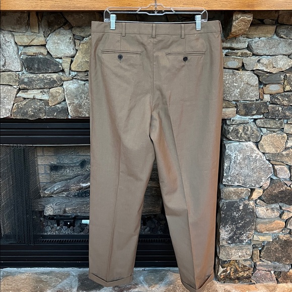 Lands End Tan Wool Dress Pants Mens 36 with Elastic Tabs - Picture 4 of 11